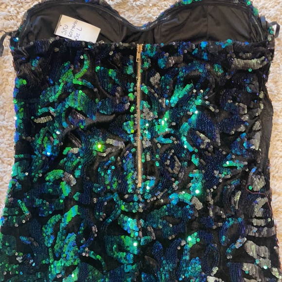 Revamped strapless sequin green/blue dress size L - Picture 6 of 8